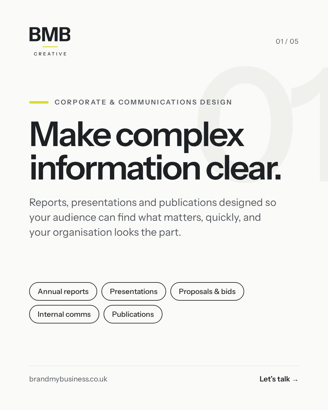 Corporate and communications design: make complex information clear. Annual reports, presentations, proposals, internal comms and publications